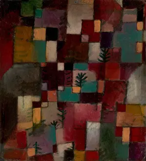 Swiss Prints: REDGREEN AND VIOLET RHYTHMS, by Paul Klee, 1920, Swiss painting, oil and ink on cardboard
