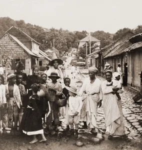 Street Prints: Refugees from Mt. Pelee eruptions in the summer of 1902 on Martinique, West Indies