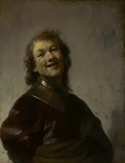 1620s Prints: Rembrandt Laughing, by Rembrandt van Rijn, c. 1628, Dutch painting, oil on copper