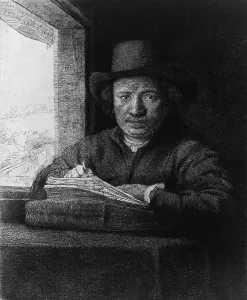 1640s Prints: Rembrandt van Rijn (1606-1669), in a self portrait etching of 1648