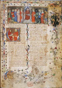 Codex Prints: De remedijs utrusque fortunae title page with Petrarch in throne surrounded by characters
