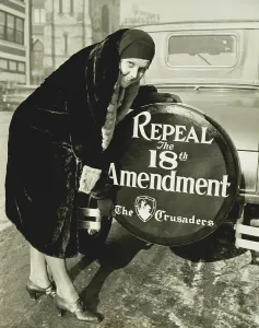 Alcohol Prints: Repeal the 18th Amendment slogan on a spare tire cover. Dec. 16, 1930