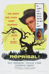 Farr Prints: REPRISAL!, US poster art, insert, from left: Guy Madison, Felicia Farr, 1956