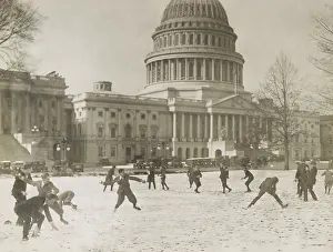 Automobiles Prints: A Republican vs. Democratic snow ball battle at the Capitol among Senate page boys
