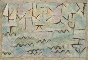 Swiss Prints: THE RHINE AT DUISBURG, by Paul Klee, 1937, Swiss painting, oil and charcoal on cardboard