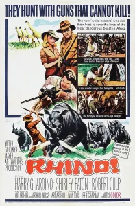 Eaton Prints: RHINO!, top l-r: Shirley Eaton, Harry Guardino, bottom: Robert Culp on poster art, 1964