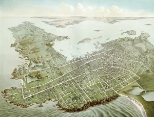 Rhode Island Prints: Rhode Island. An aerial view of Newport, Rhode Island, ca. 1878
