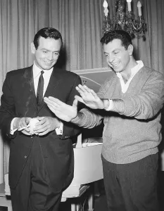 RICHARD DIAMOND, PRIVATE DETECTIVE, from left, David Janssen, Mort Sahl, on-set of The Sport, aired February 15, 1959