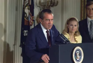 Speeches Prints: Richard Nixon addressing his Cabinet and White House staff after his resignation of the Presidency