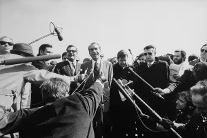Reporters Prints: Richard Nixon holding an outdoor press conference. Ca. 1969-74