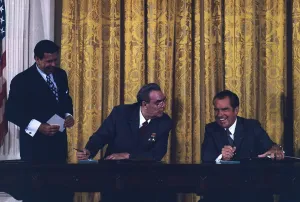 State Visits Prints: Richard Nixon and Leonid Brezhnev signing the Cooperation Agreement for Peaceful Uses of Atomic Energy