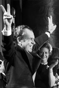 Conference Prints: RICHARD NIXON-President Nixon responds to a cheering young Republican crowd at their leadership conference in a
