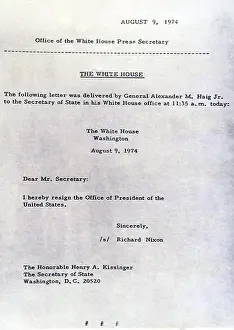 Nixon Prints: Richard Nixon's Letter Of Resignation as President of the United States 8/9/74