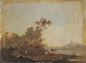 Mill Prints: River Landscape with Animals and Figures