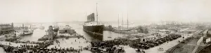 Voyages Prints: RMS Lusitania in New York harbor at end of a 1907 voyage
