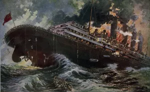 North Atlantic Ocean Prints: RMS Lusitania torpedoed by a German submarine on May 7, 1915. (BSLOC_2012_4_97)