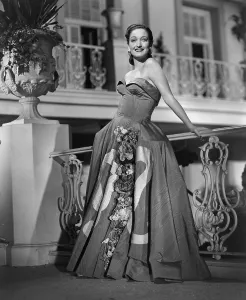 Lamour Prints: ROAD TO RIO, Dorothy Lamour, in a lavender moire taffeta gown by Howard Greer, 1947