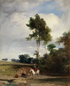 Romanticism Prints: ROADSIDE HALT, by Richard Parkes Bonington, 1826, British painting, oil on canvas