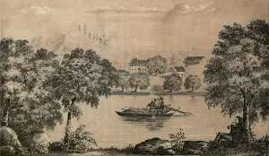 Side Wheeler Prints: Robert Fulton's first experiment with paddle-wheels on the Conestoga Creek in Pennsylvania when he was 12 years old