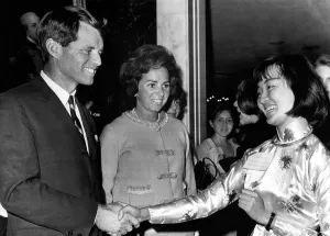 Robert F Prints: Robert Kennedy and Ethel Kennedy greet Nguyen T