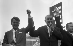 Robert Kennedy and President Lyndon Johnson campaign together in upstate New York State where Kennedy was running for the Senate and Johnson for President. Oct 15, 1964