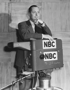 Anthology Prints: ROBERT MONTGOMERY PRESENTS, Robert Montgomery (host), posing with TV camera, 1950-1957