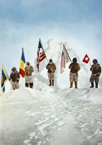 Images Dated 13th December 2007: Robert Peary's Expedition holds five flags at the North Pole