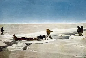 Images Dated 13th December 2007: Robert Peary's successful North Pole Expedition traveling over frozen polar landscape