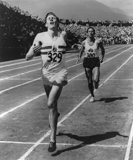 Australian Prints: Roger Bannister leads John Landy of Australia across the finish line at British Empire Games