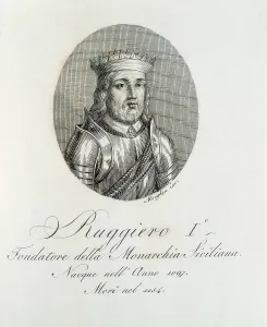 Sicily Prints: Roger II (1095-1154). Illustration of the book 'Biografia degli uomini illustri del regno di Napoli'