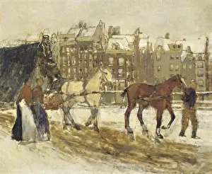 Pedestrians Prints: The Rokin, Amsterdam, by George Hendrik Breitner, 1923, Dutch oil painting on panel