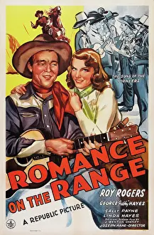 Guitar Prints: ROMANCE ON THE RANGE, US poster art, from left: Roy Rogers, Sally Payne, 1942