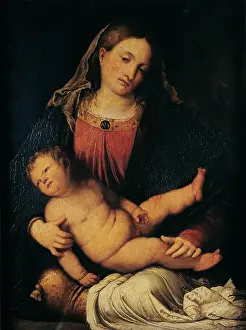 Romani Girolamo known as Romanino, Madonna and Child, 16th Century, oil on poplar panel, Italy, Lombardy, Milan, Brera Art Gallery