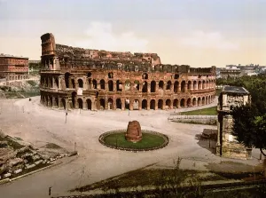 Images Dated 12th December 2007: Rome, Colosseum and Meta Sudans at Rome, photochrom, ca 1890s
