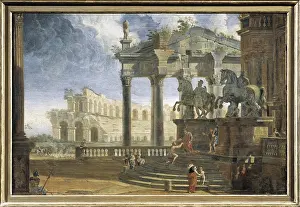 18th C Prints: Rome: Entrance into the Campidoglio Palace with the Statues of the Dioskouroi