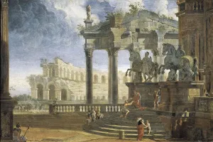 18th C Prints: Rome: Entrance into the Campidoglio Palace with the Statues of the Dioskouroi