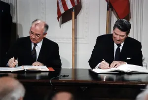 Treaty Prints: Ronald Reagan. General Secretary Gorbachev (L) and President Reagan (R)