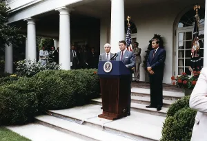 Images Dated 9th March 2009: Ronald Reagan. President Reagan making remarks on Air Traffic Controllers Strike