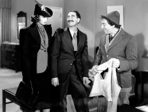 Chico Prints: ROOM SERVICE, from left, Lucille Ball, Groucho Marx, Chico Marx, 1938