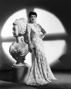 Rosalind Prints: Rosalind Russell in gown designed by Kalloch, 1942
