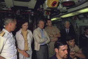 Rosalynn Carter Jimmy Carter and Admiral Hyman Rickover aboard the submarine USS Los Angeles