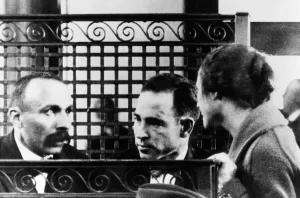 Murder Prints: Rosina Sacco (far right), visiting her husband Nicola Sacco (center)