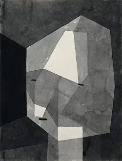 ROUGH-CUT HEAD, by Paul Klee, 1935, Swiss drawing, ink wash, and graphite on paper