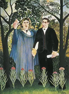 1909 Prints: Rousseau, Henri (1844-1910). The Muse inspiring the Poet (Portrait of Guillaume Apollinaire and Marie Laurencin)