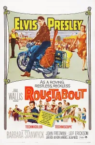 Motorcycle Prints: ROUSTABOUT, US poster art, from left, Barbara Stanwyck, Elvis Presley, Joan Freeman, 1964