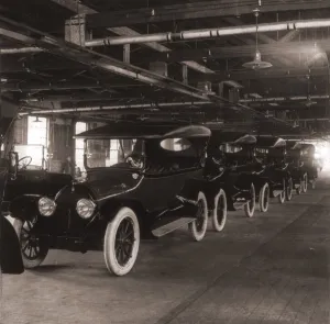Cadillac Prints: Row of Cadillac touring cars come off the assembly line in 1917
