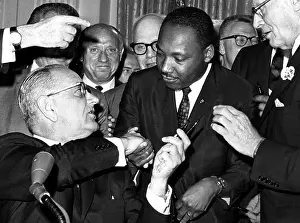 Civil Rights Prints: front row: President Lyndon Johnson handing a pen to Martin Luther King Jr