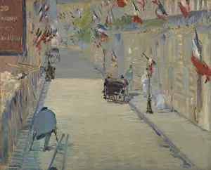 Sidewalk Prints: The Rue Mosnier with Flag, by Edouard Manet, 1878, French painting, oil on canvas