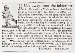 African Americans Prints: Runaway slave advertisement posted by Thomas Jefferson
