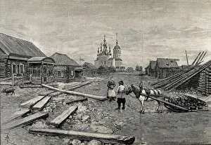 Daily Life Prints: Russia (1891). Picking up wood for the winter in Wecheimbakskoi (Siberia)